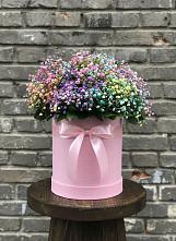Цветочная композиция из Гипсофила и Розы в шляпной коробке в Итатский