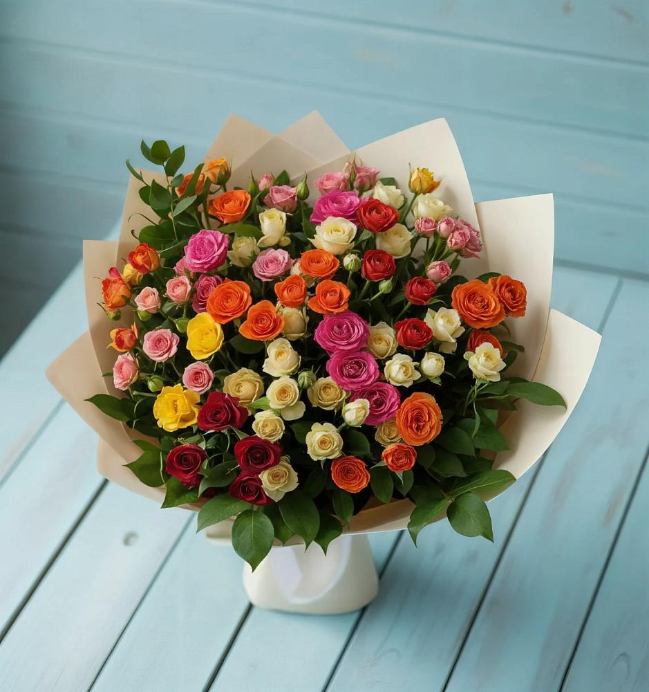 Букет Микс из разноцветных кустовых роз в Итатский