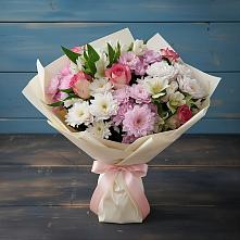 Букет цветов из:  Хризантемы, Альстромерии и Розы в Итатский