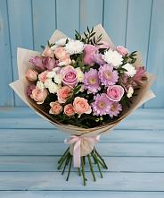 Букет цветов из:  Хризантемы, Розы и Альстромерии #REPLACE_PRED# Итатский